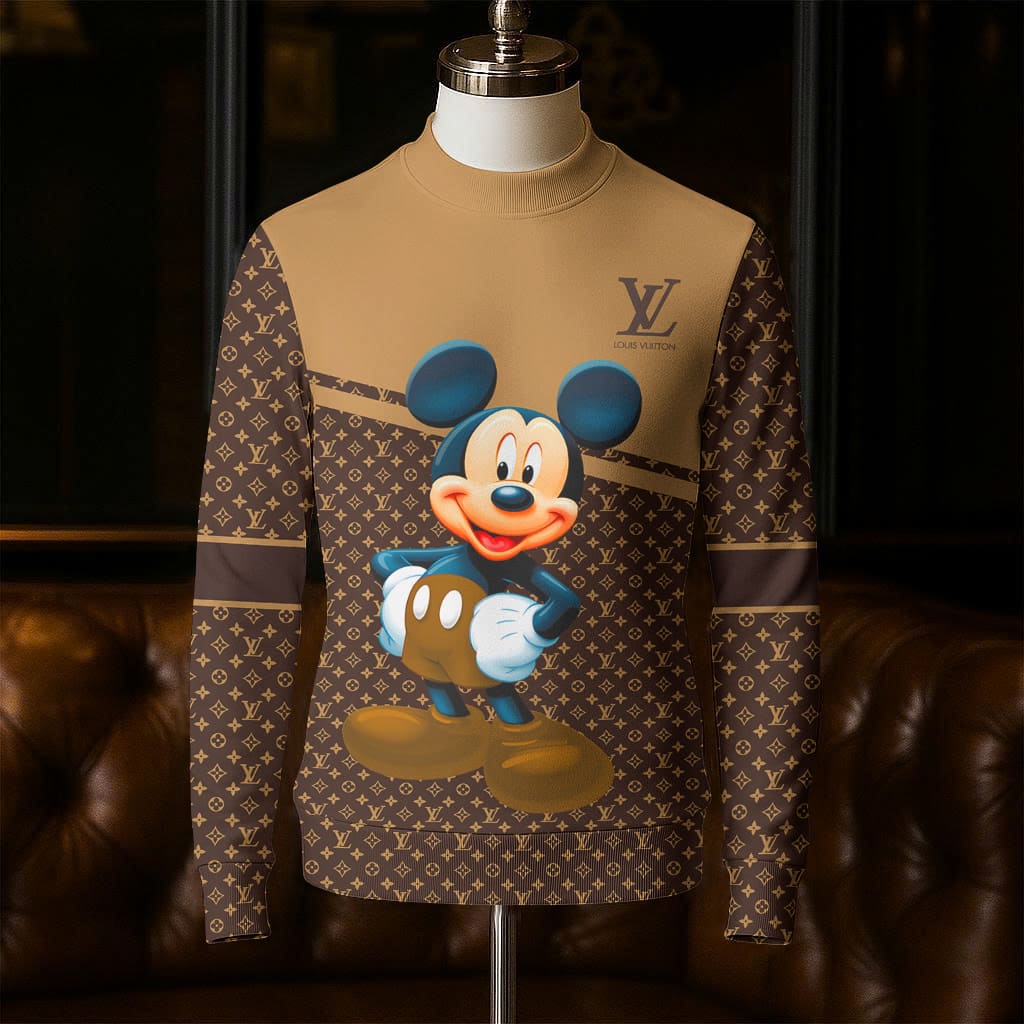 Louis Vuitton LV Mickey Mouse Brown Luxury Brand Sweatshirt Sweater Fashion Style Premium Collection Special Outfit For Men Women