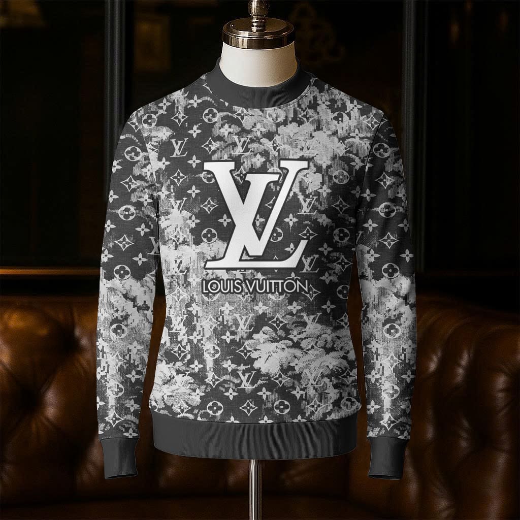 Louis Vuitton Grey Luxury Brand Sweatshirt Sweater Fashion Style Premium Collection Special Outfit For Men Women
