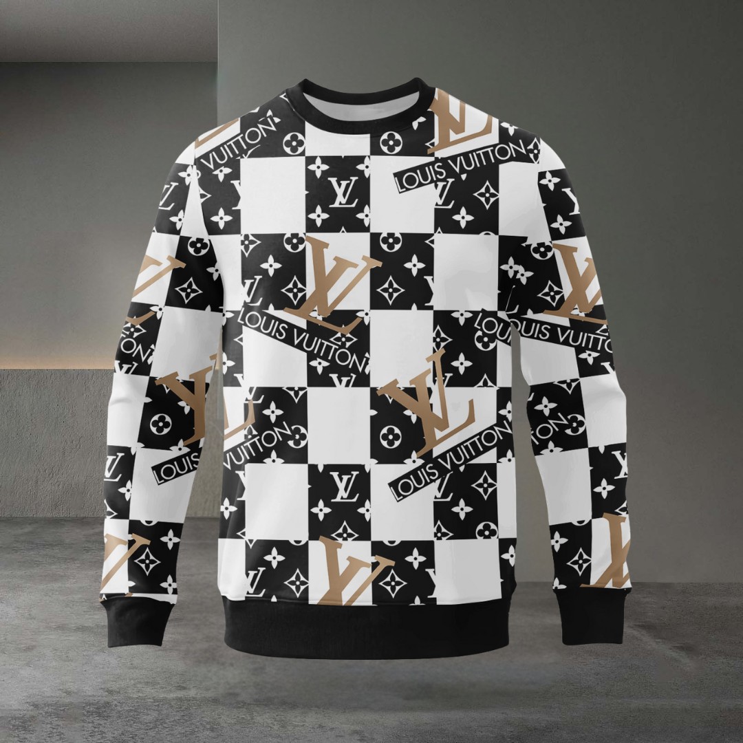 Louis Vuitton Black White Luxury Brand Sweatshirt Sweater Fashion Style Premium Collection Special Outfit For Men Women