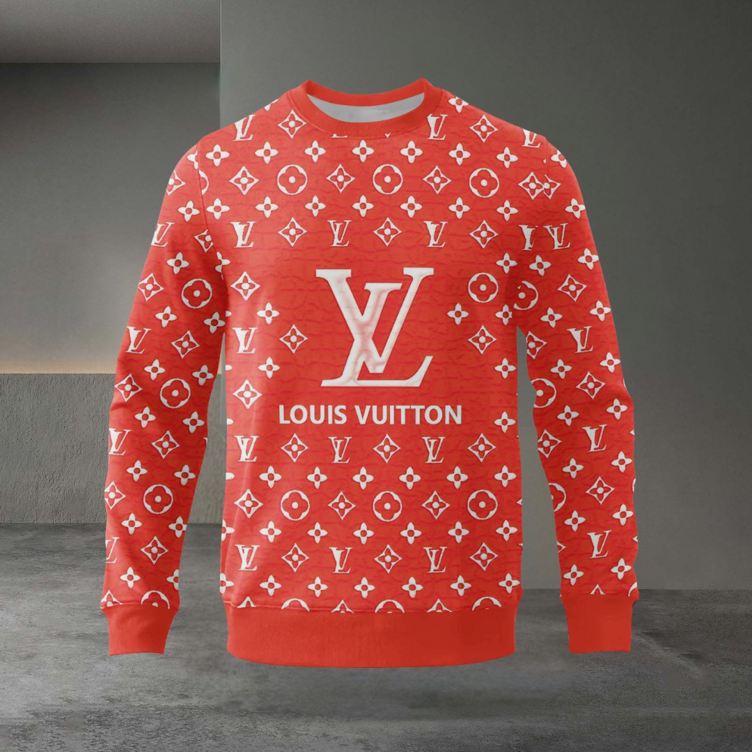 Louis Vuitton Red Luxury Brand Sweatshirt Sweater Fashion Style Premium Collection Special Outfit For Men Women