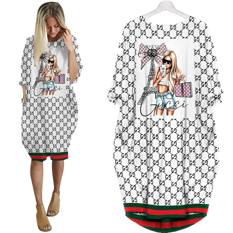 
gucci fashion girl batwing pocket dress luxury brand clothing clothes outfit for women hot 2023
