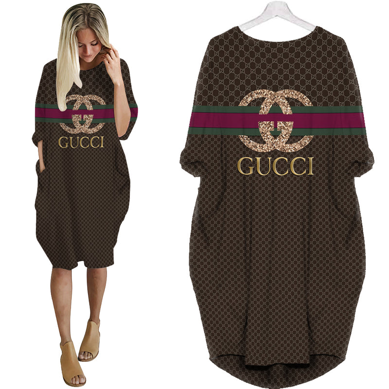
gucci brown stripe batwing pocket dress luxury brand clothing clothes outfit for women hot 2023
