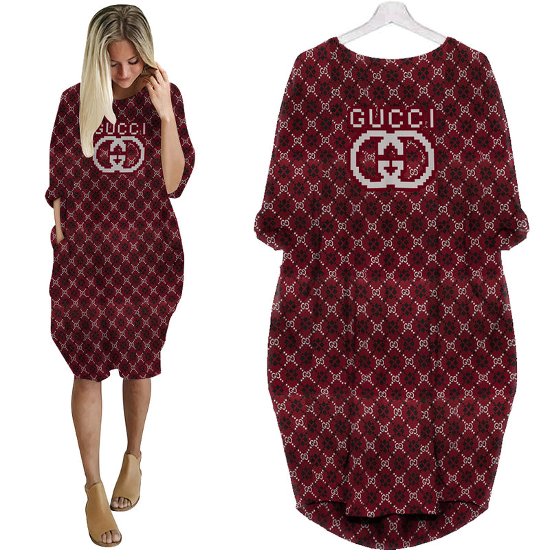 
gucci red batwing pocket dress luxury brand clothing clothes outfit for women hot 2023
