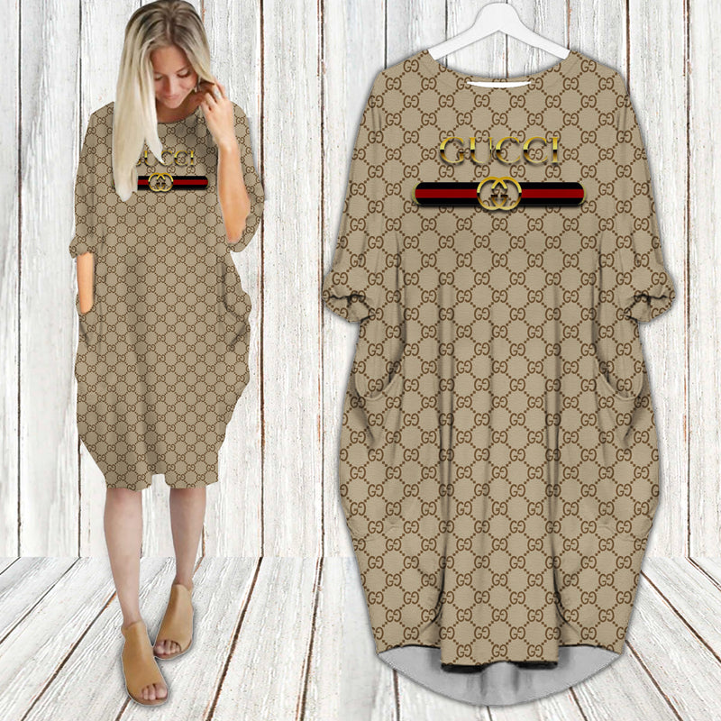 
gucci brown batwing pocket dress luxury brand clothing clothes outfit for women hot 2023
