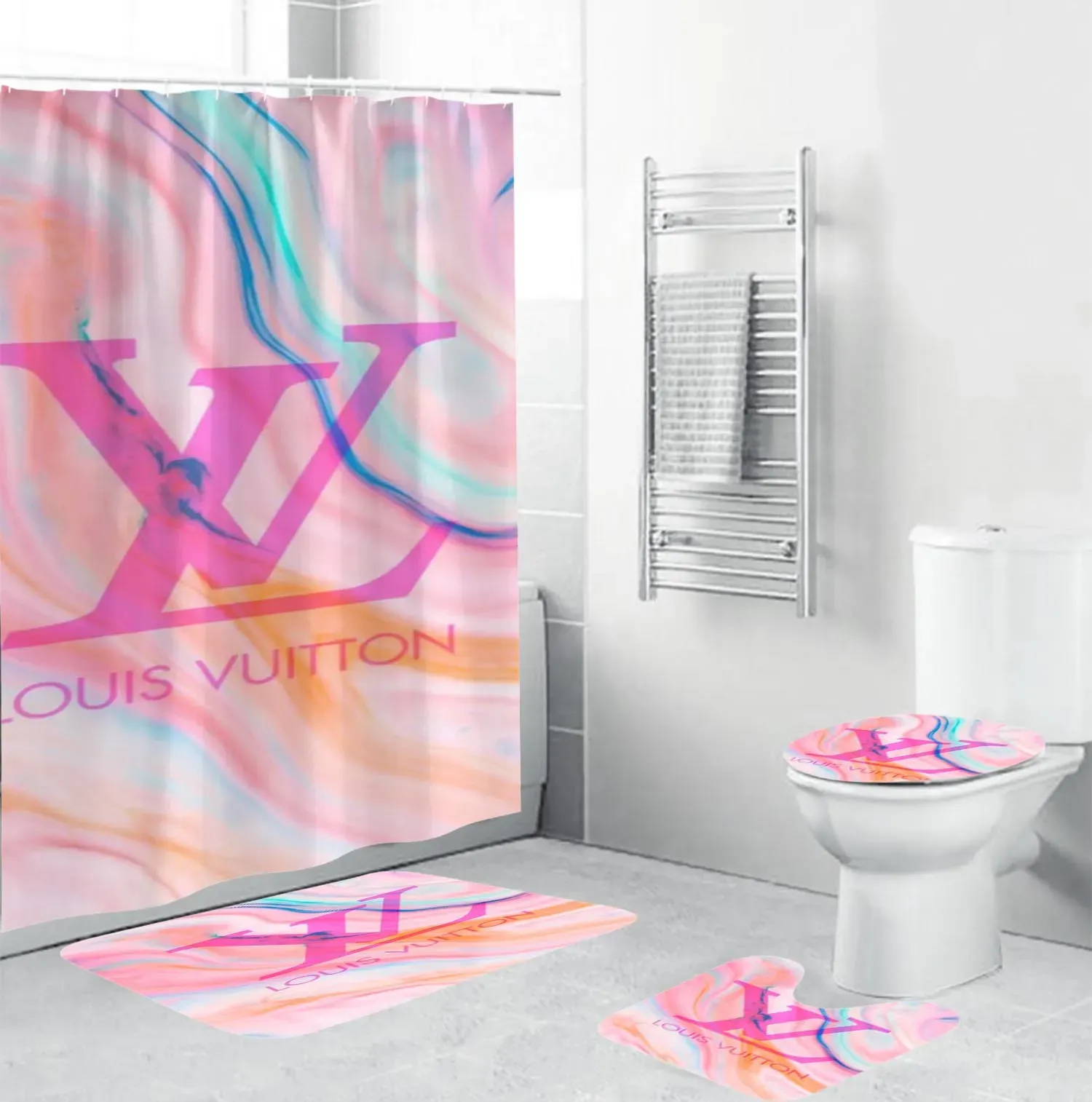 
                louis vuitton logo colorful fashion limited luxury brand bathroom set home decor
            