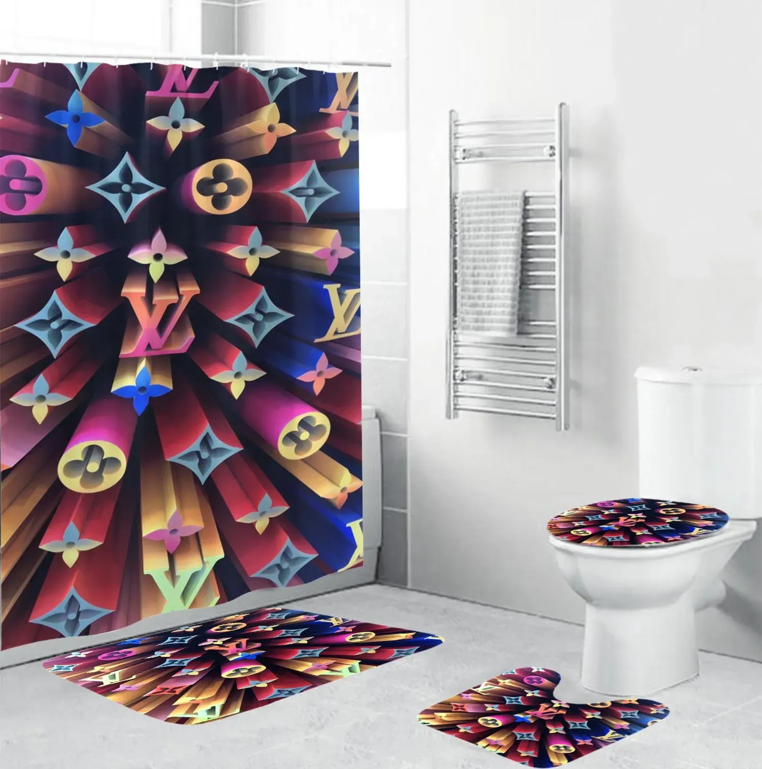 
                louis vuitton multicolor fashion logo limited luxury brand bathroom set home decor
            