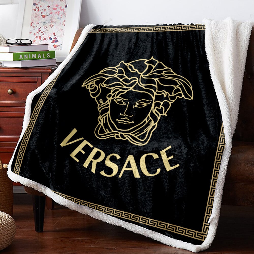 versace luxury brand premium logo blanket fleece home decor