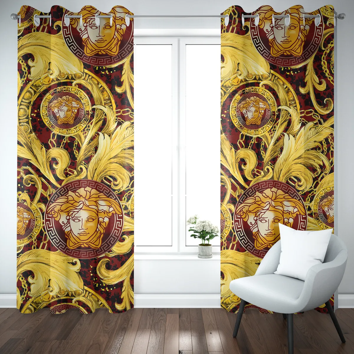 
                versace golden logo luxury fashion window curtain home decor
            