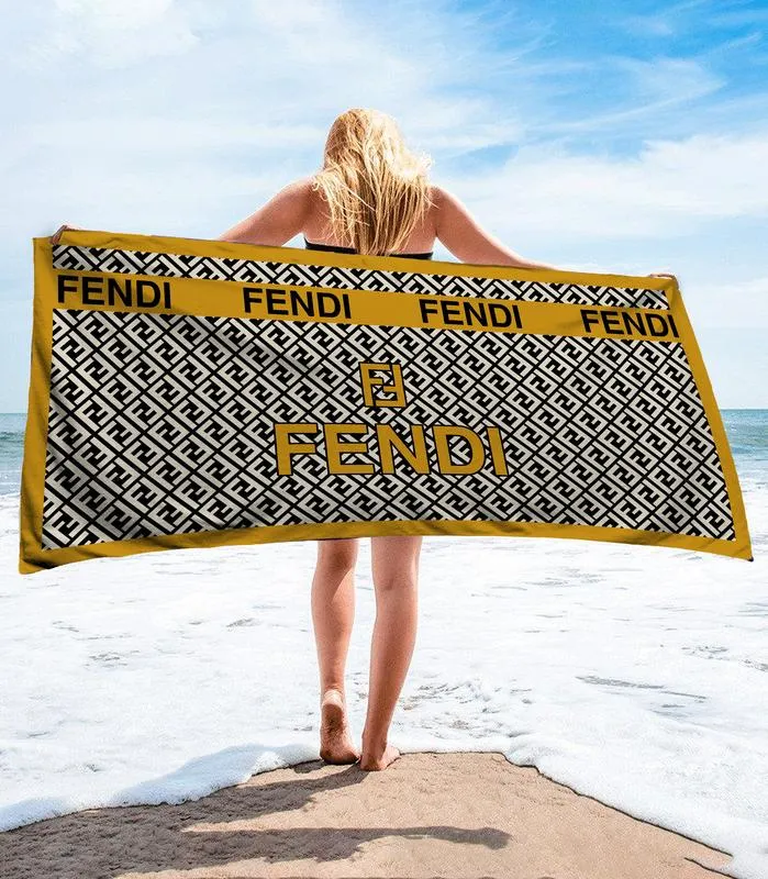 Fendi Yellow Premium Beach Towel Luxury Brand For Summer Swimming Shower Sunshine