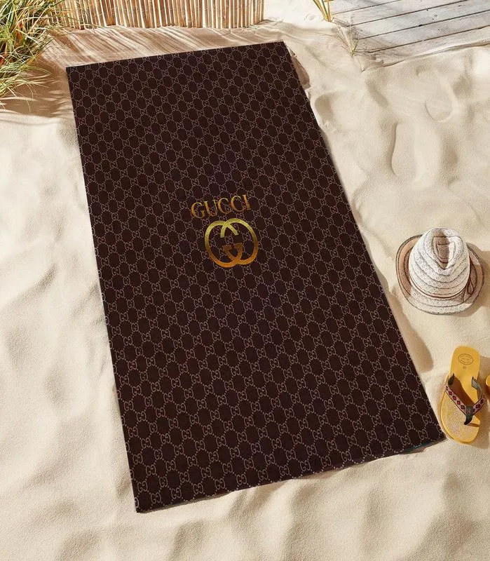Gucci Brown Stripe Premium Beach Towel Luxury Brand For Summer Swimming Shower Sunshine