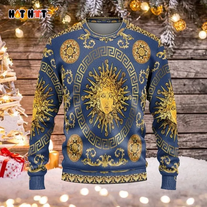 Gianni Versace Golden Pattern Blue Sweatshirt Luxury Brand Clothing Clothes Outfit For Women