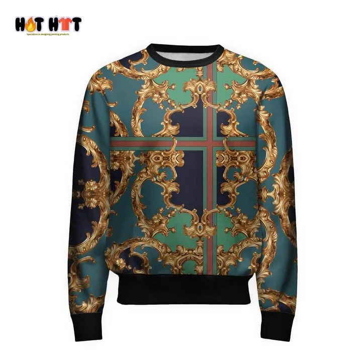 Gianni Versace Golden Pattern Green Sweatshirt Luxury Brand Clothing Clothes Outfit For Women