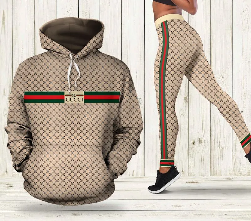 Gucci Stripe Fashion Hoodie Leggings Set Luxury Brand Clothing Clothes Outfit For Women