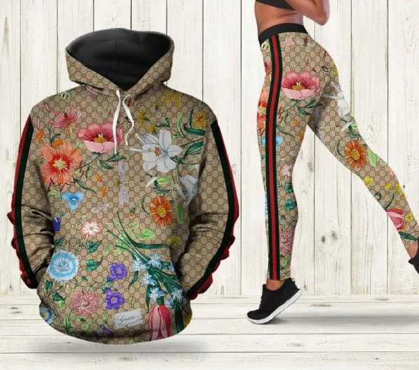 Gucci Flower Hoodie Leggings Set Luxury Brand Clothing Clothes Outfit For Women