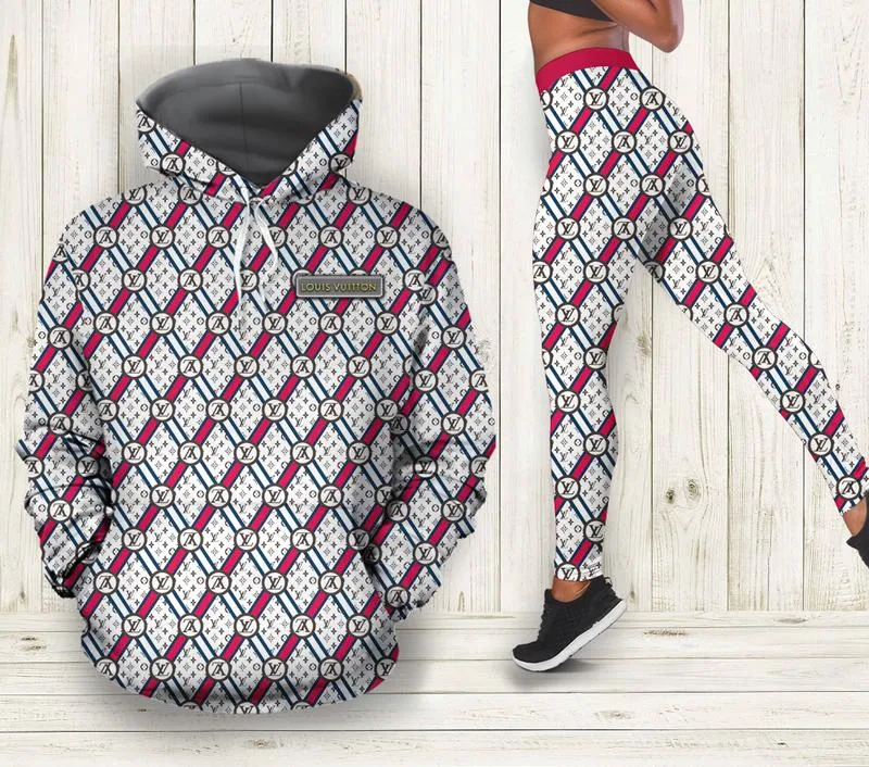Louis Vuitton Red White Fashion Hoodie Leggings Set Luxury Brand Clothing Clothes Outfit For Women