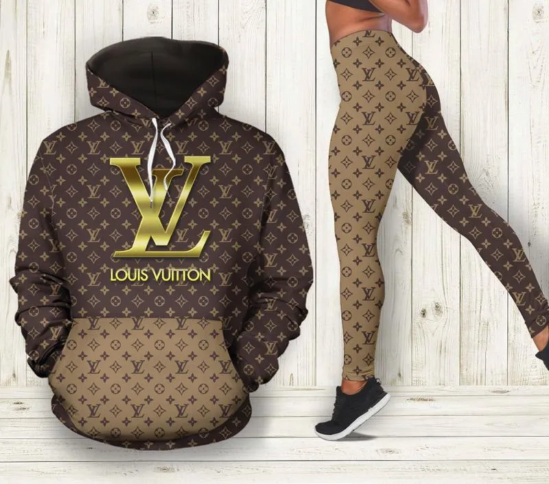 Louis Vuitton Brown Premium Hoodie Leggings Set Luxury Brand Clothing Clothes Outfit For Women