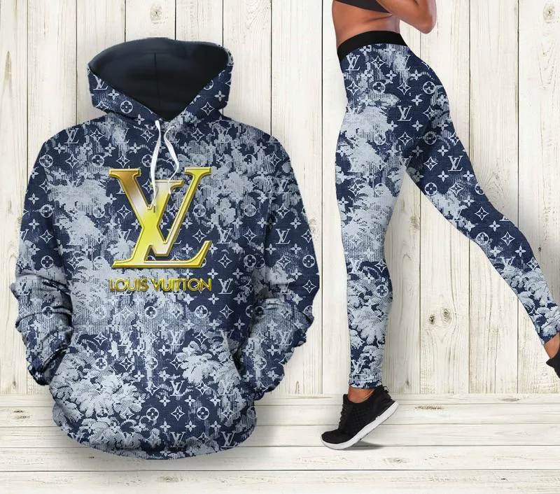 Louis Vuitton Blue Hoodie Leggings Set Luxury Brand Clothing Clothes Outfit For Women