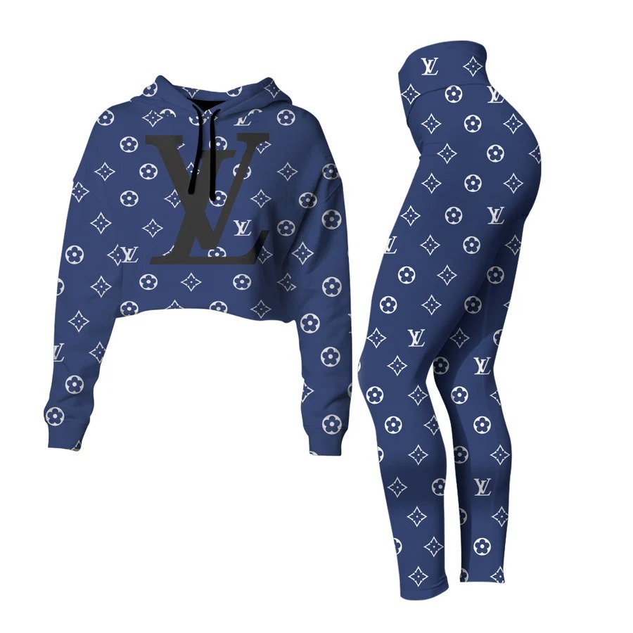 Louis vuitton blue croptop hoodie leggings for women luxury brand lv clothing clothes outfit 46 ctlu