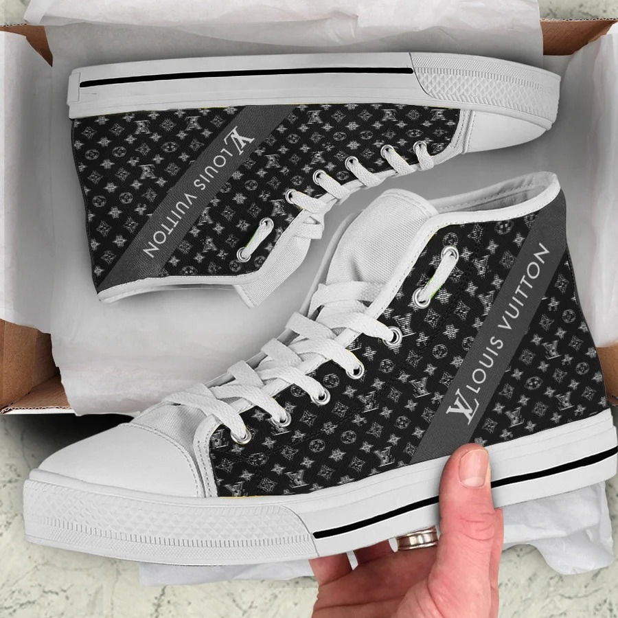 Louis vuitton black monogram high top canvas shoes sneakers hot best lv for men women 89 htcv