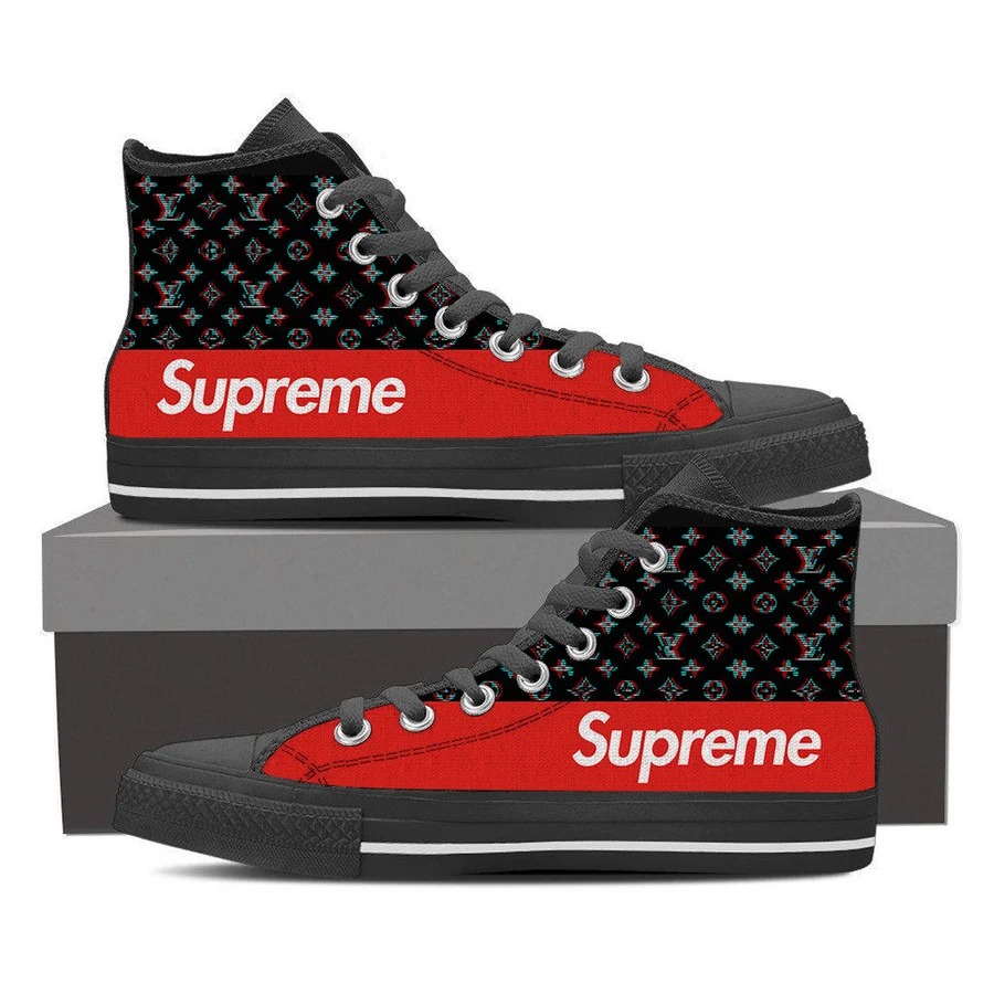 Louis vuitton supreme black high top canvas shoes sneakers hot best lv for men women 92 htcv