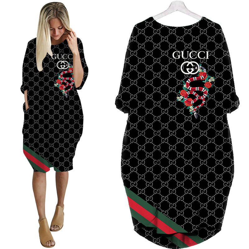 
gucci black snake batwing pocket dress luxury brand clothing clothes outfit for women hot 2023
