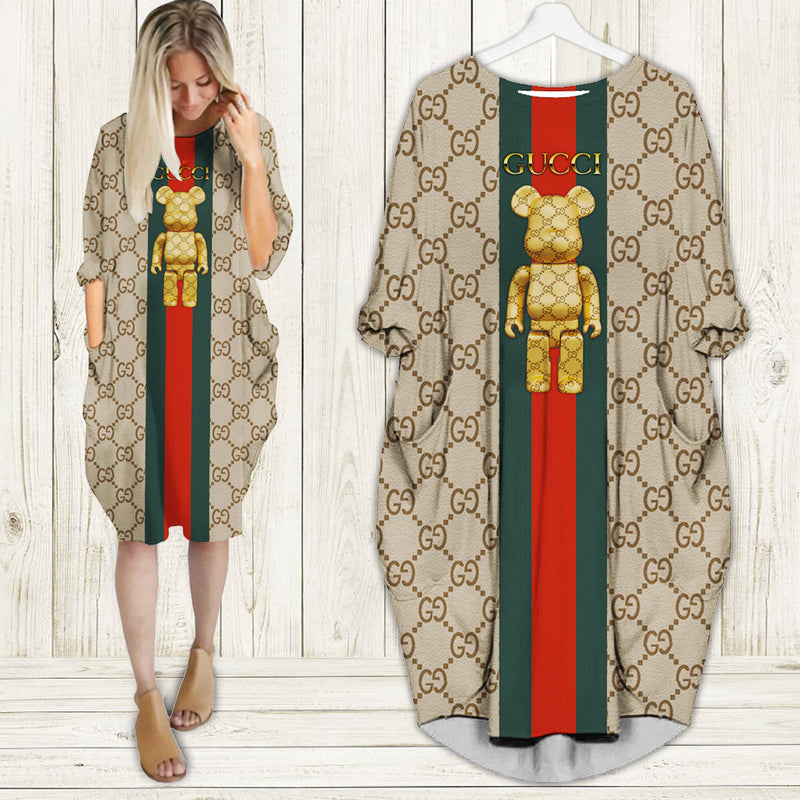 
gucci bearbrick batwing pocket dress luxury brand clothing clothes outfit for women hot 2023
