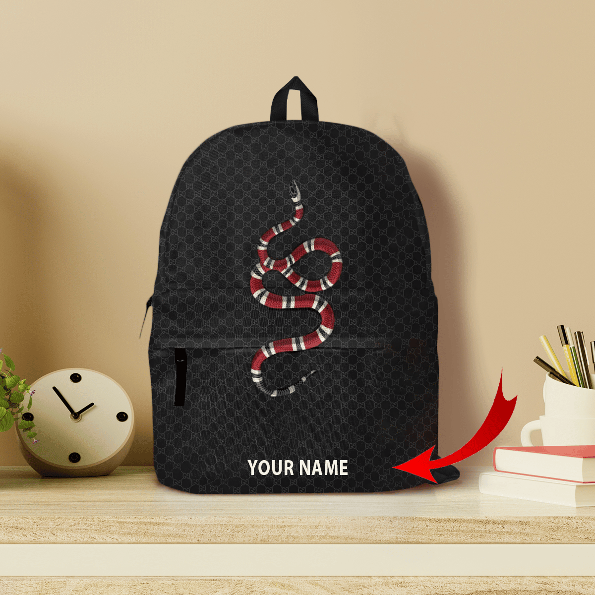 Gucci luxury brand snake black customized all-over-printed backpack