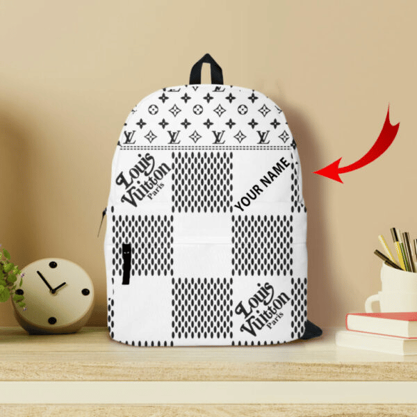 Louis vuitton white logo customized all-over-printed backpack