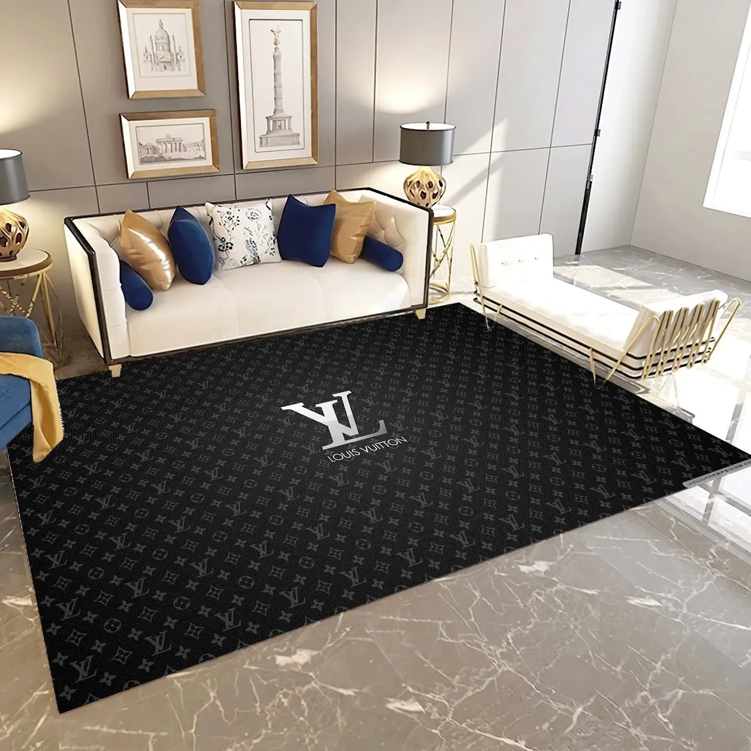 
                louis vuitton black limited fashion luxury brand rug carpet home decor
            