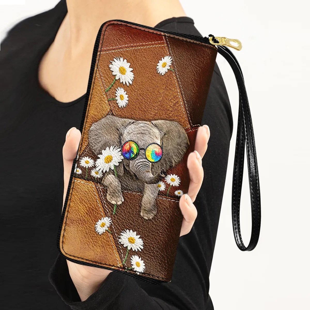 Elephant Hippie Elephant With Daisy Women Purse Accessories For Beauty