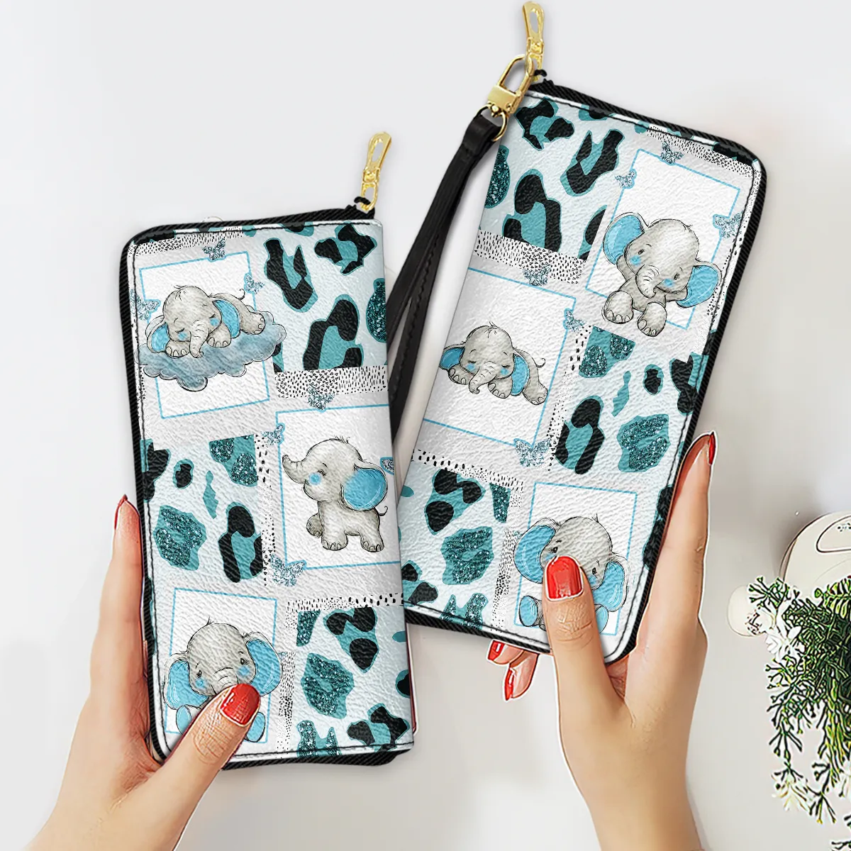 Elephant Glitter Leopard Funny Elephant Women Purse Accessories For Beauty