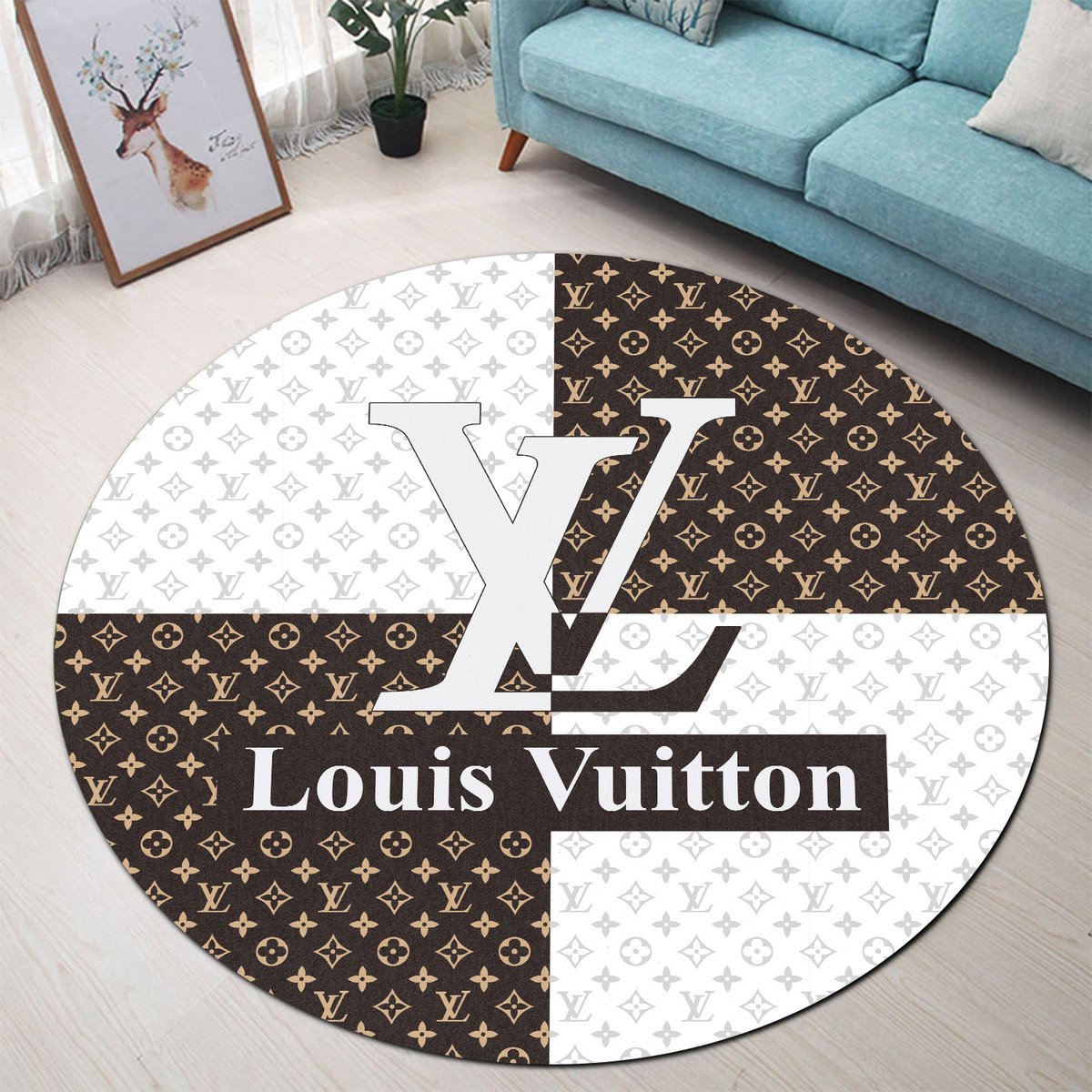 Lv-02 black & white round carpet rug