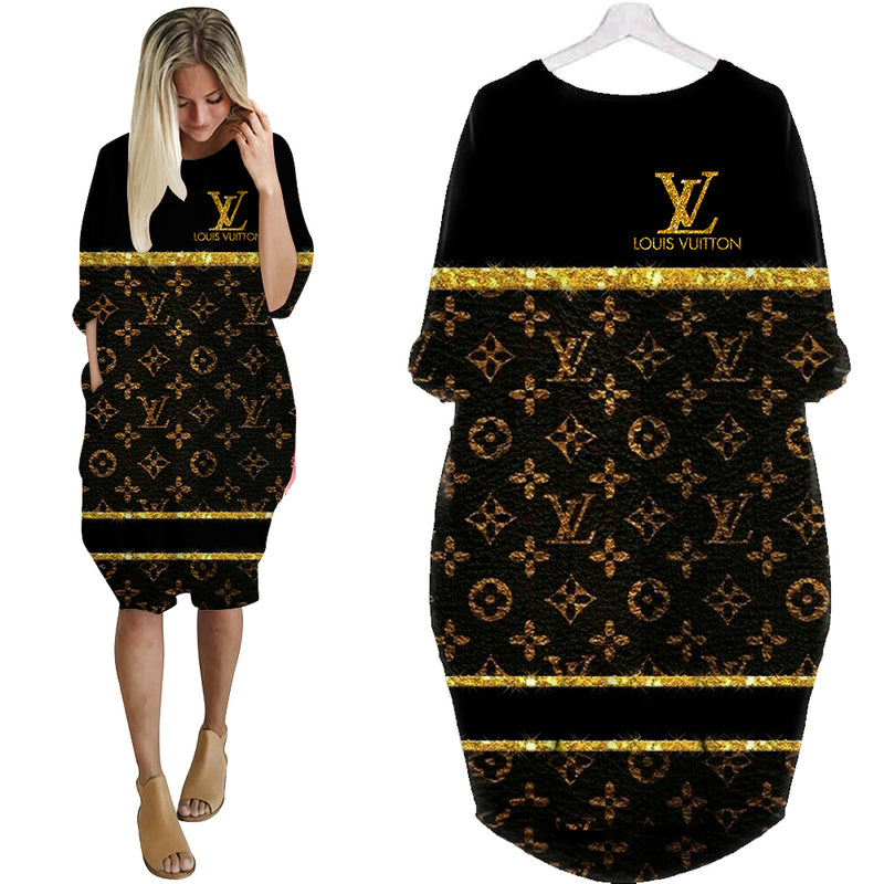 Louis vuitton black batwing pocket dress lv luxury brand clothing clothes outfit for women 195 bwdl