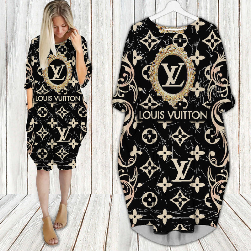 Louis vuitton black batwing pocket dress lv luxury brand clothing clothes outfit for women 204 bwdl