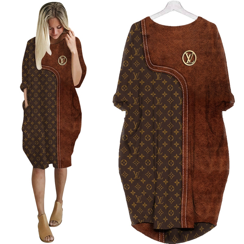 Louis vuitton brown batwing pocket dress lv luxury brand clothing clothes outfit for women 210 bwdl
