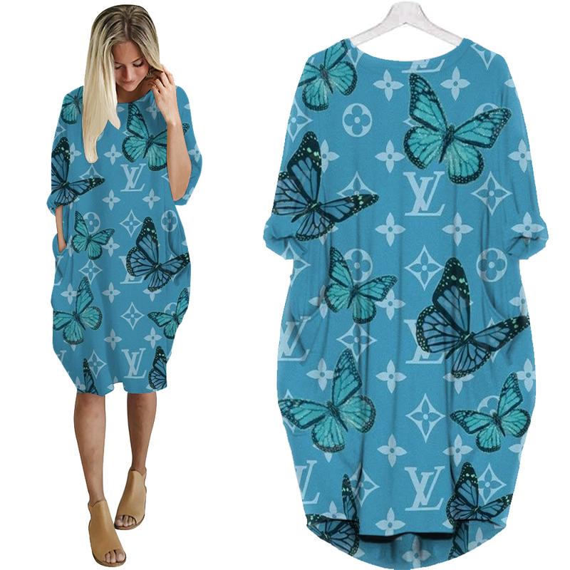 Louis vuitton butterfly batwing pocket dress lv luxury brand clothing clothes outfit for women 173 bwdl