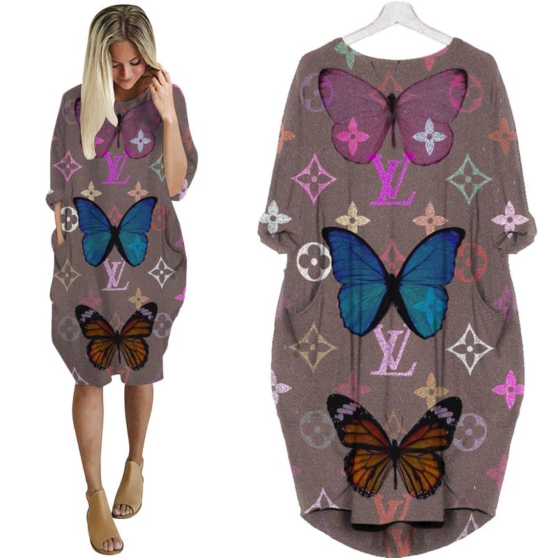 Louis vuitton butterfly batwing pocket dress lv luxury brand clothing clothes outfit for women 174 bwdl