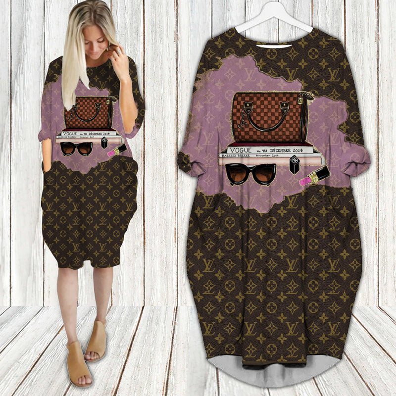 Louis vuitton fashion batwing pocket dress lv luxury brand clothing clothes outfit for women 205 bwdl
