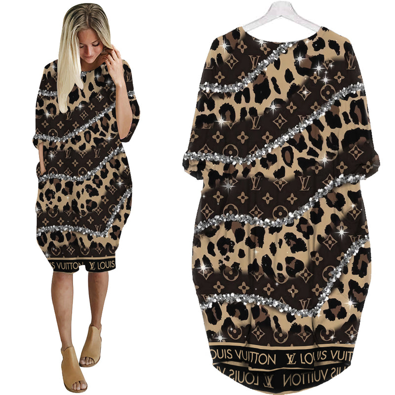 Louis vuitton leopard batwing pocket dress lv luxury brand clothing clothes outfit for women 182 bwdl