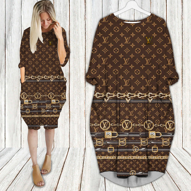 Louis vuitton monogram batwing pocket dress lv luxury brand clothing clothes outfit for women 196 bwdl