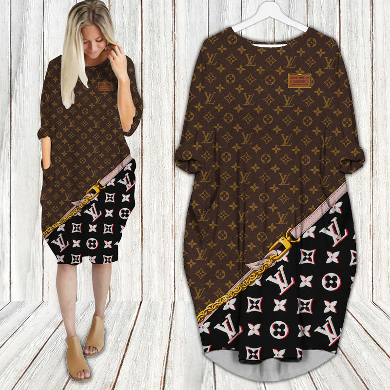 Louis vuitton monogram batwing pocket dress lv luxury brand clothing clothes outfit for women 207 bwdl