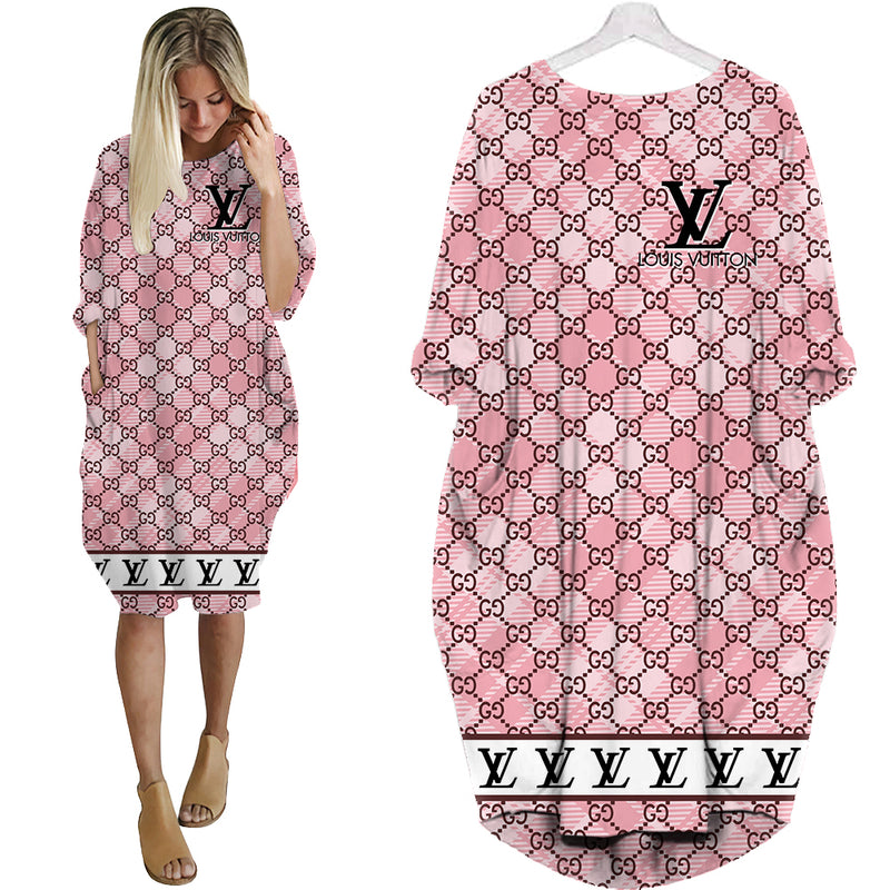 Louis vuitton pink batwing pocket dress lv luxury brand clothing clothes outfit for women 189 bwdl