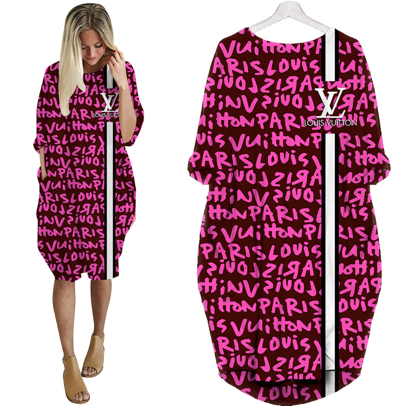Louis vuitton pink batwing pocket dress lv luxury brand clothing clothes outfit for women 211 bwdl