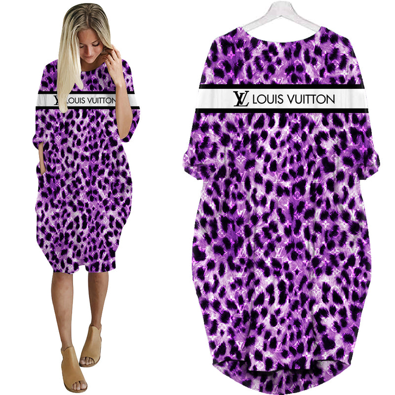 Louis vuitton purple batwing pocket dress lv luxury brand clothing clothes outfit for women 209 bwdl