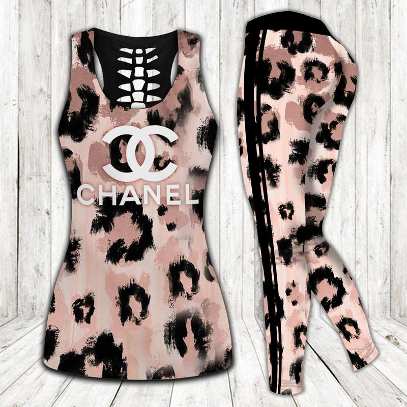 Chanel leopard tank top leggings luxury brand clothing clothes outfit gym for women 128 htls