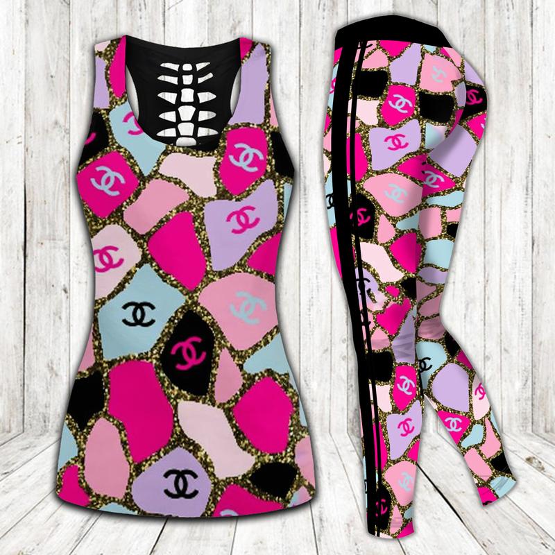 Chanel pink tank top leggings luxury brand clothing clothes outfit gym for women 125 htls
