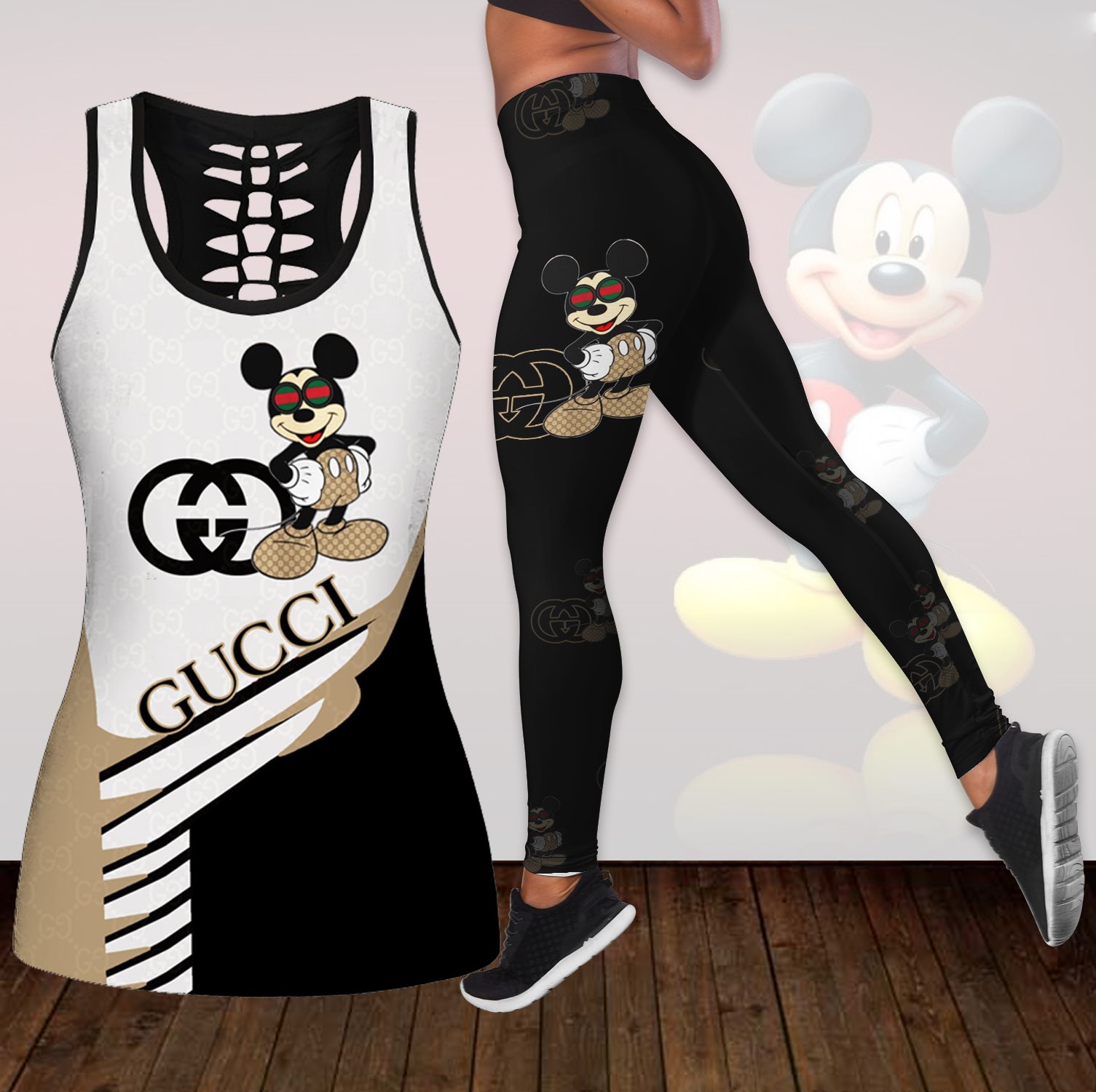 Gucci mickey mouse tank top leggings luxury brand clothing clothes outfit gym for women disney gifts 129 htls
