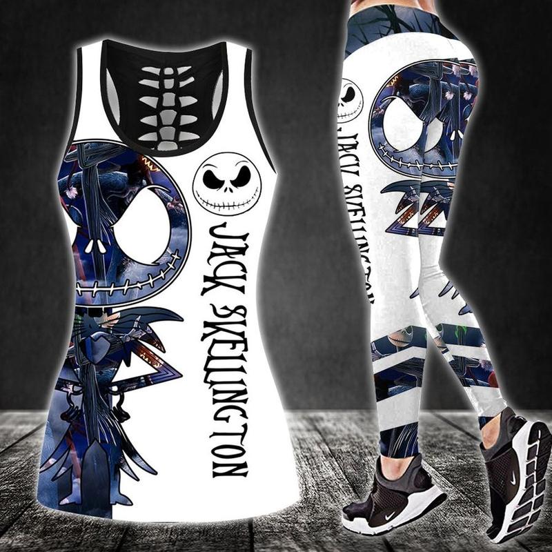 Jack skellington tank top leggings clothing clothes outfit gym for women disney gifts 98 htls