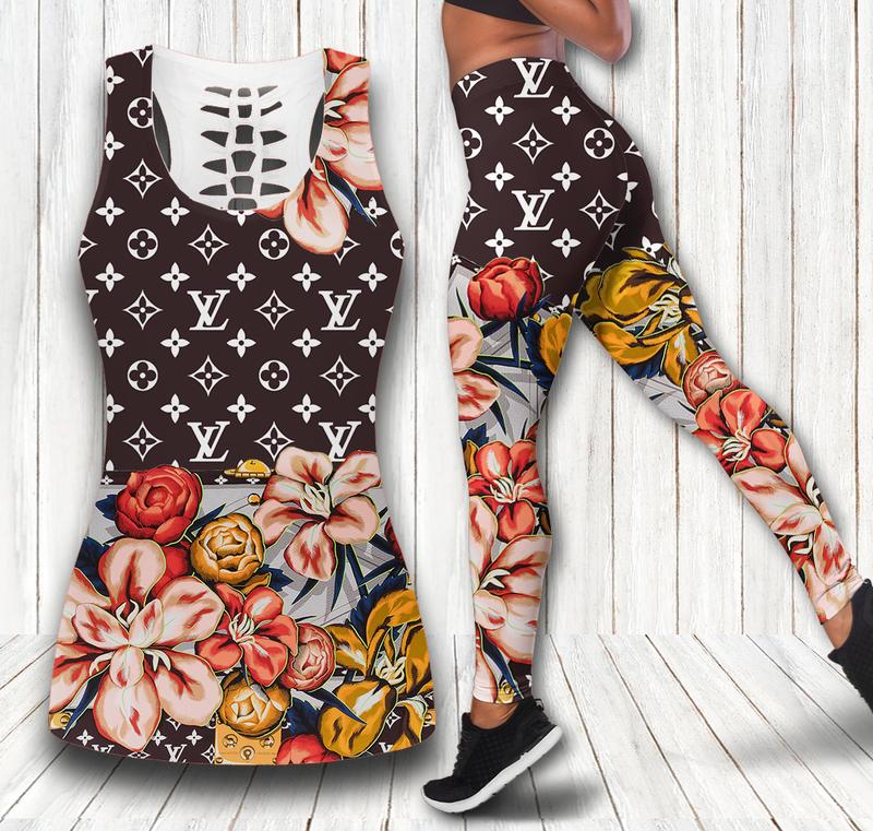 Louis vuitton floral tank top leggings luxury brand lv clothing clothes outfit gym for women 119 htls