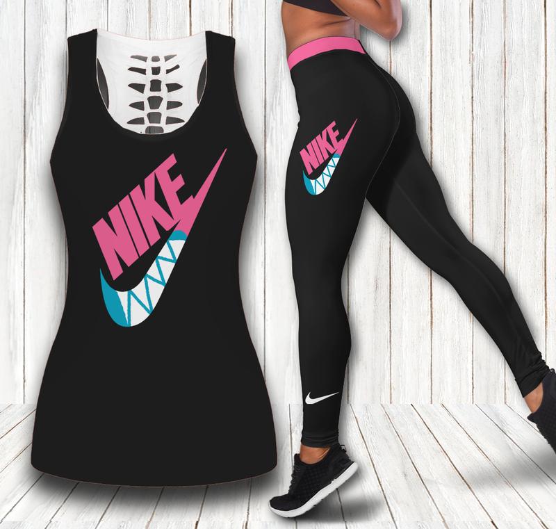 Nike black pink tank top leggings sport clothing clothes outfit gym for women 76 htls